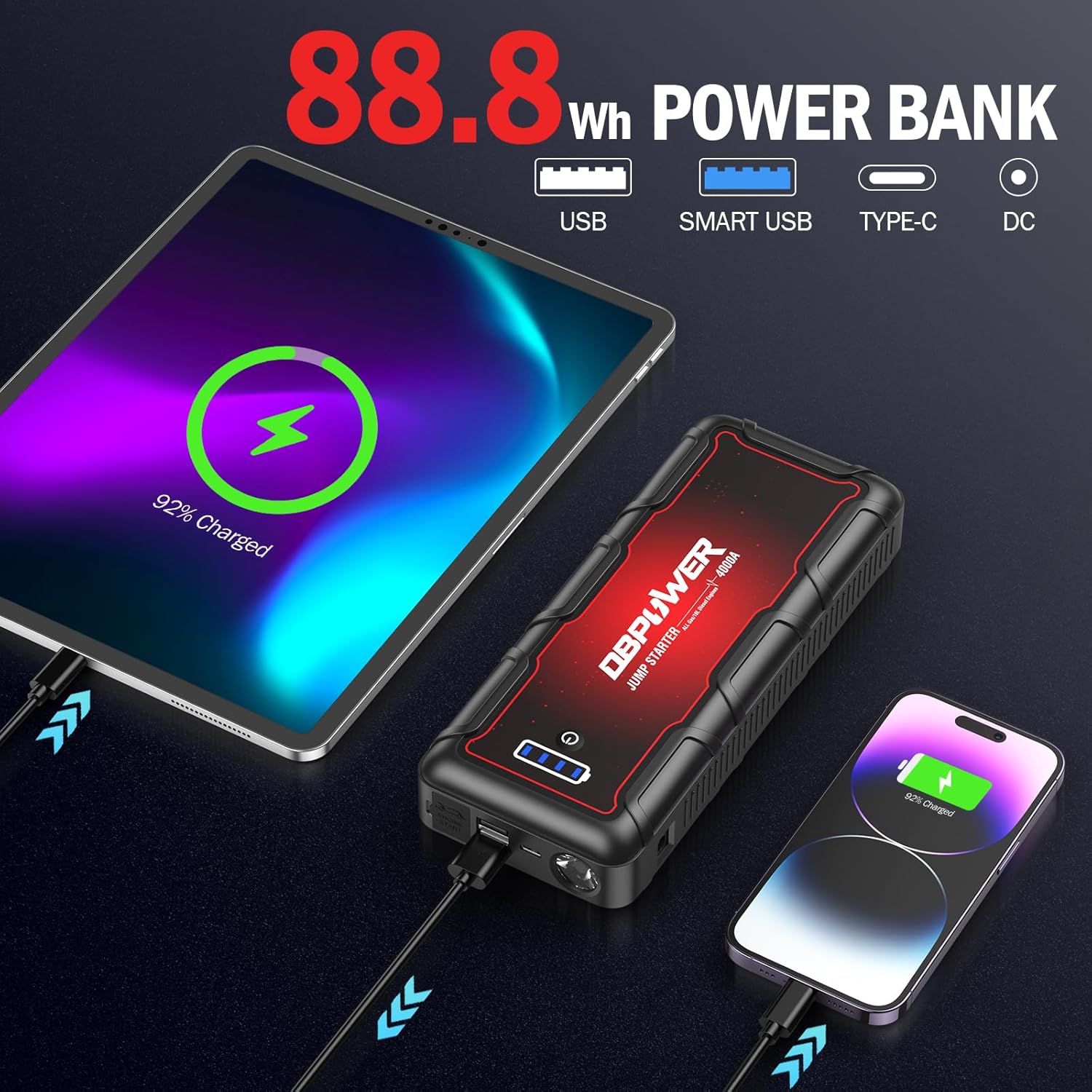 Jump Starter 4000A Peak 88.8Wh - Portable Jump Starter ulasan dan harga