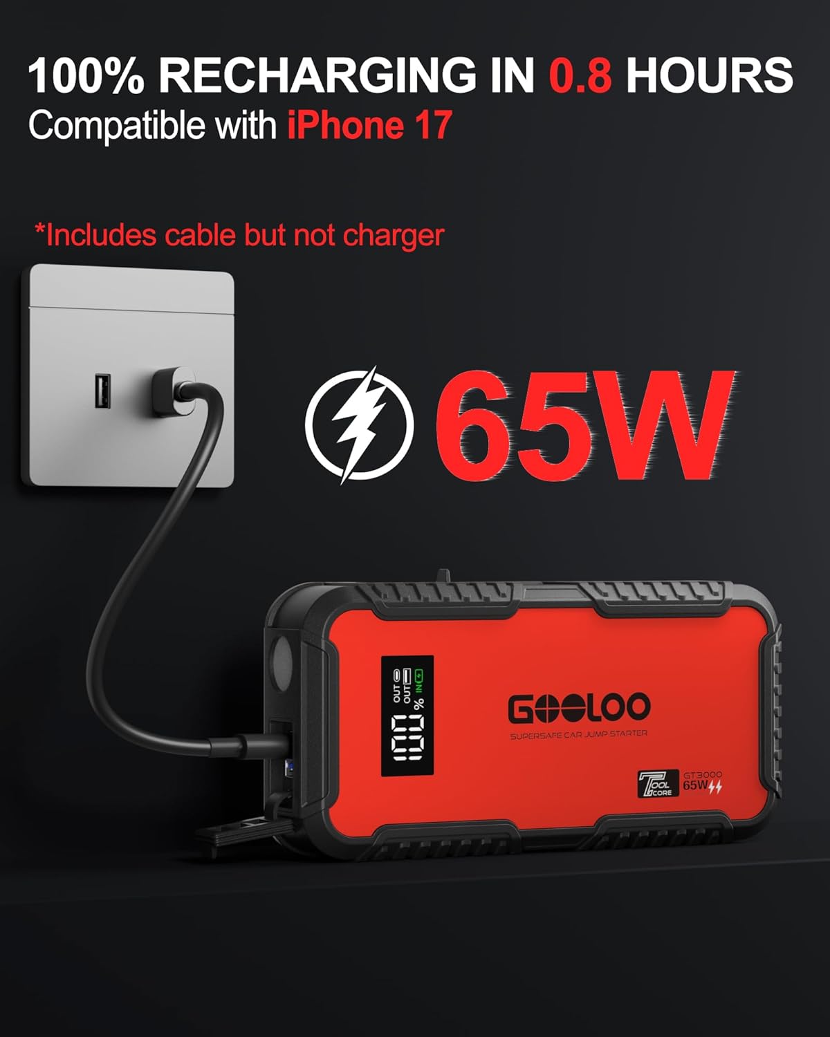 3000A Jump Starter, 65W Quick  - Portable Jump Starter ulasan dan harga