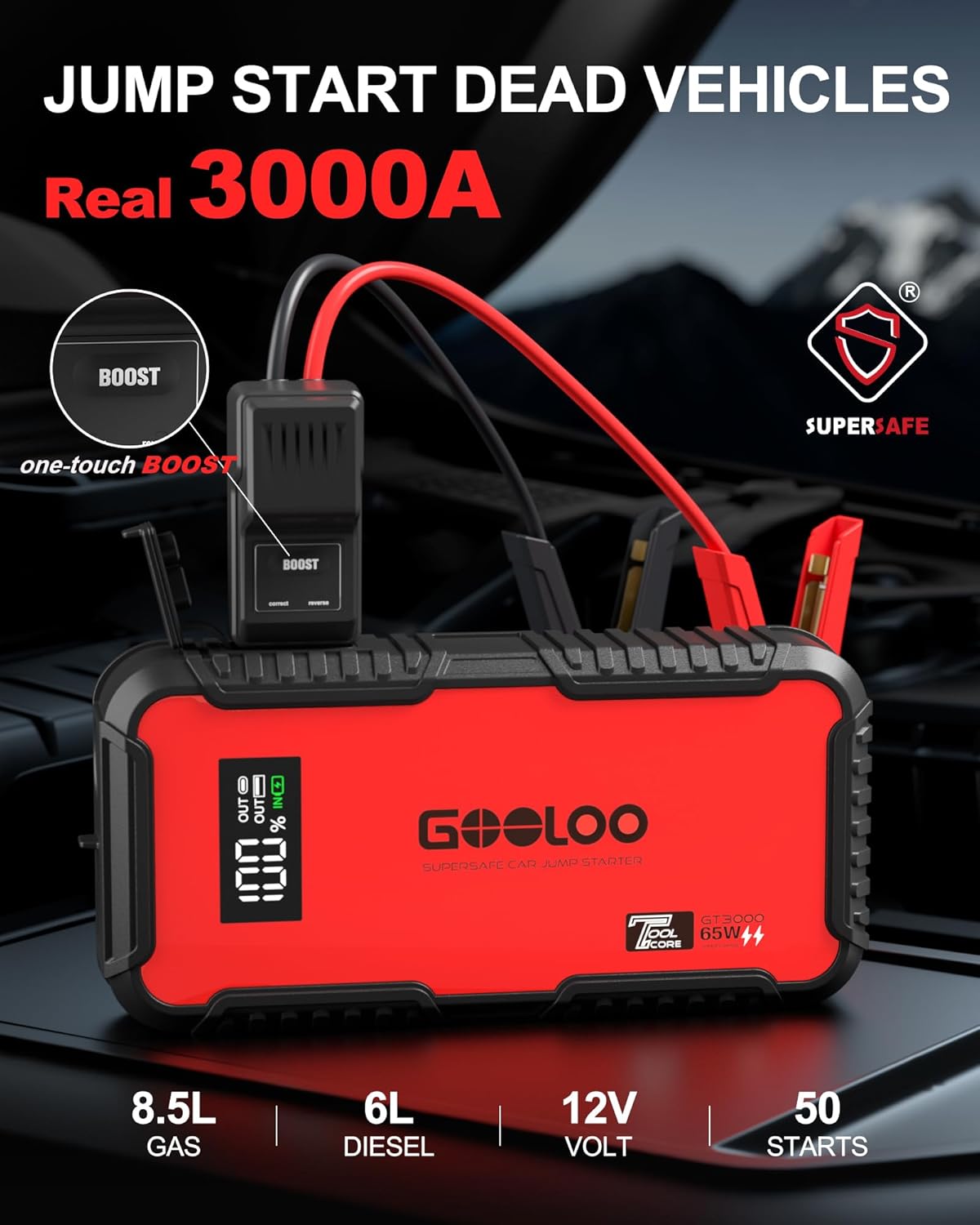 3000A Jump Starter, 65W Quick  - Portable Jump Starter ulasan dan harga