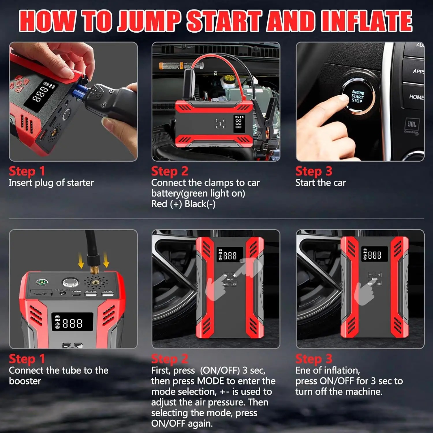 4-in-1 Multi-Function Car Jump - Portable Jump Starter ulasan dan harga